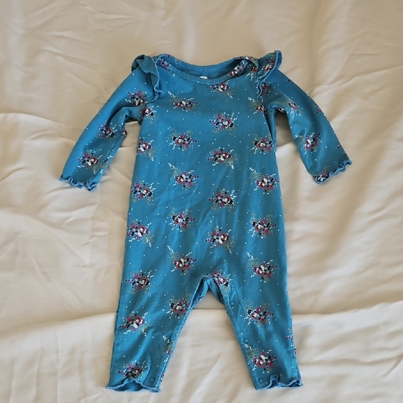 TEA Collection Blue Baby Onesie Cotton Floral Pajamas Size 3-6 Months - Picture 1 of 5